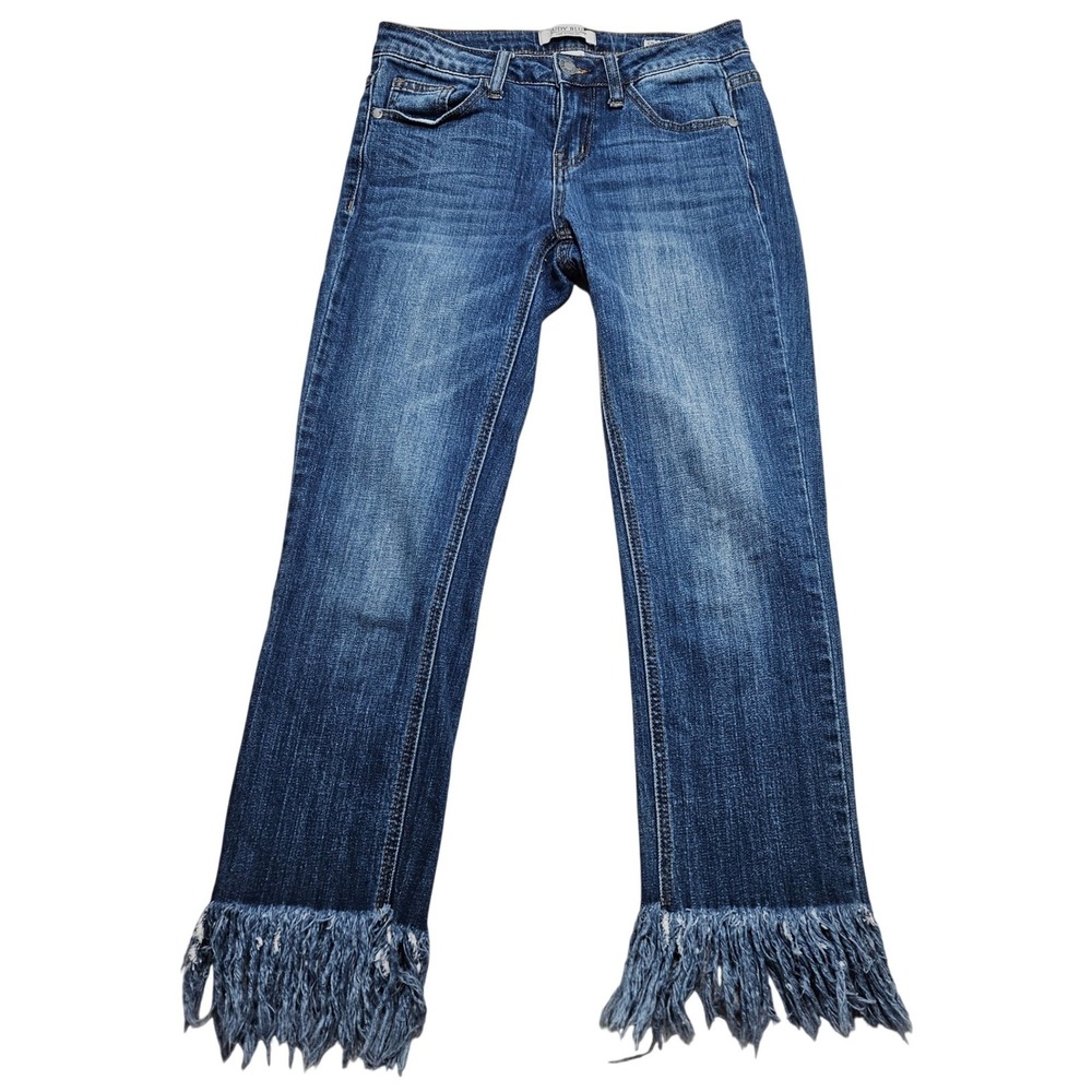 Judy‎ Blue Womens Medium Wash Fringe Hem Cropped Straight Jeans JB8233 Size 3/26